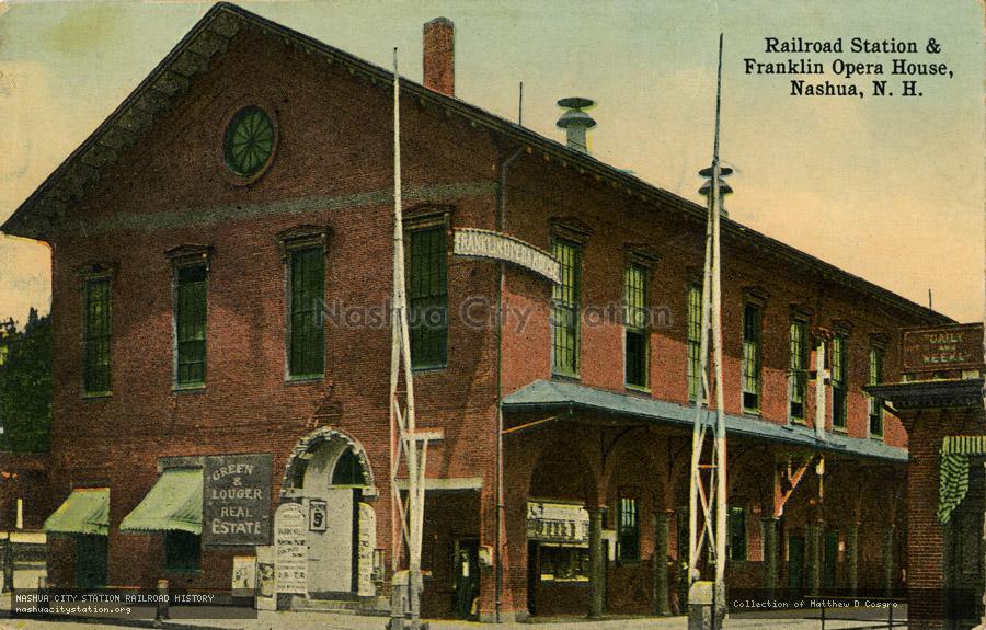 Postcard: Railroad Station and Franklin Opera House, Nashua, New Hampshire